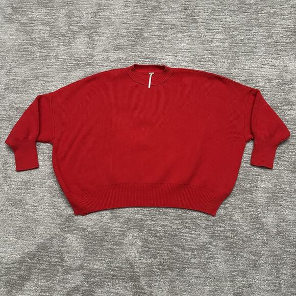Free People Sweater Womens Small Red Oversized Easy Street Tunic Ribbed - Picture 1 of 9